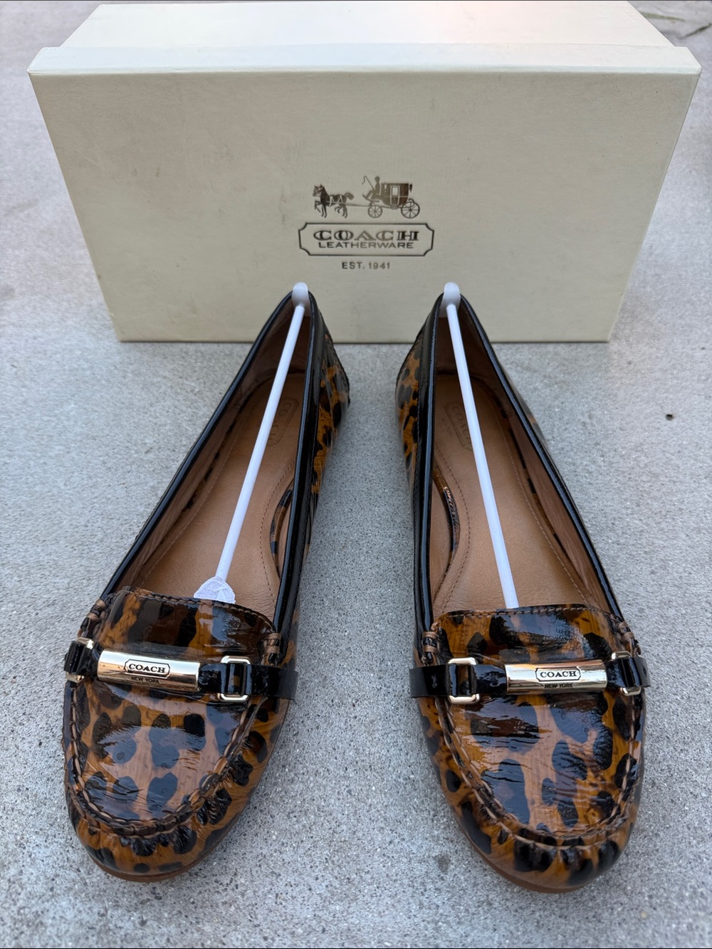 Coach Berdina Patent Leopard Driving Loafers - Brown/Black Size 9.5 Women’s